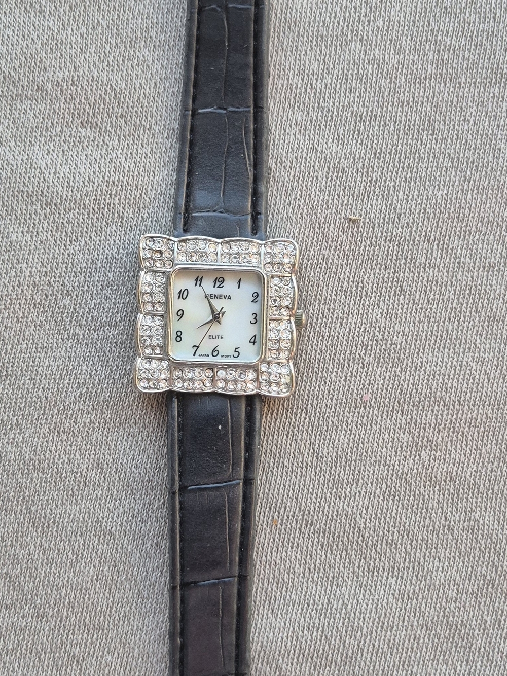 Geneva Black Strap Crystal-Studded Women's Watch